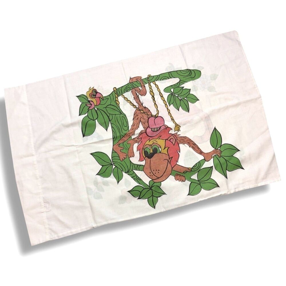 Vintage Cannon Monticello Standard Pillowcase with Jungle Animal Monkey Tiger